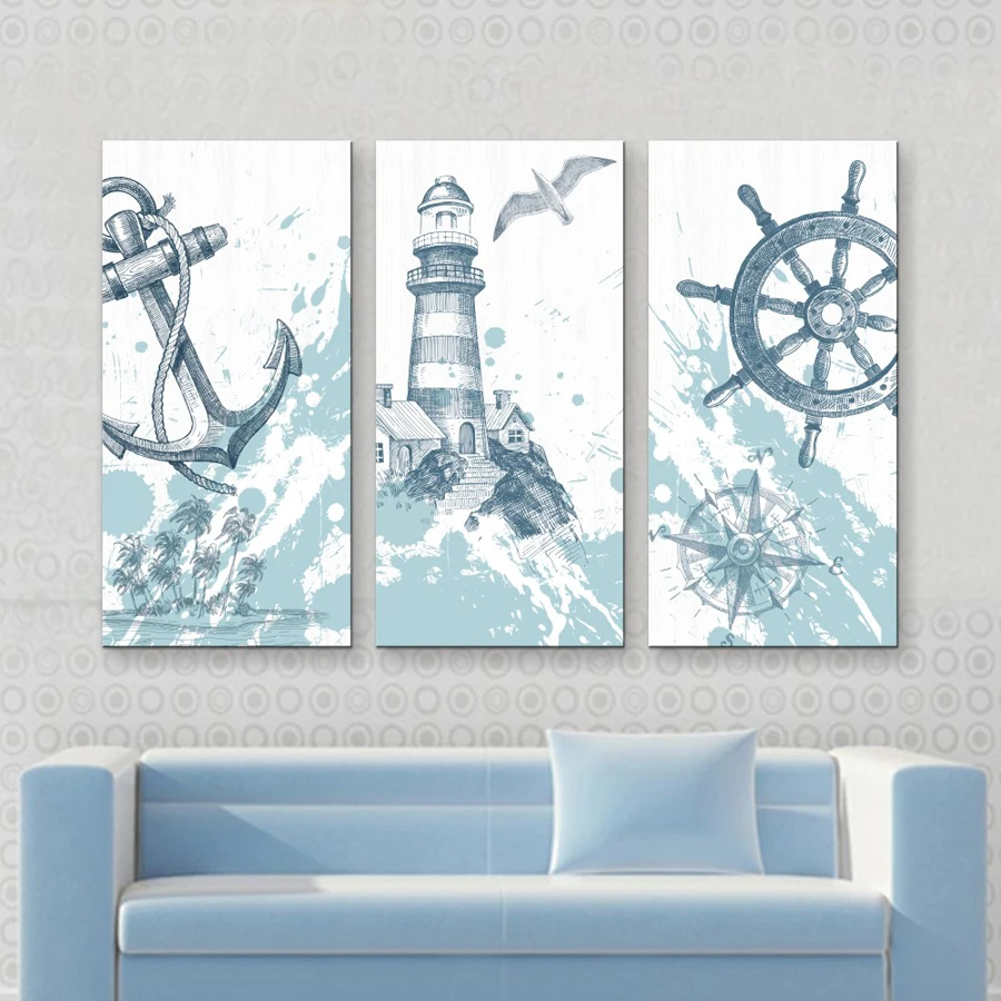 canvas-prints-3-pcs-image-canvas-Seascape-lighthouse-house-decoration-painting-the-art-modern-oil-print