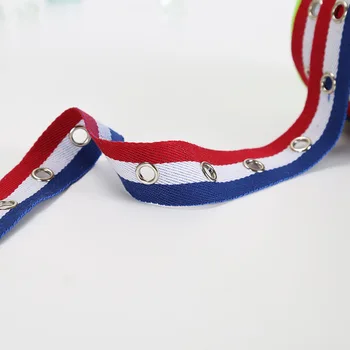 

25mm 1" wide 45yards/lot Blue white red pink strapped cotton webbing with metal ring for bags