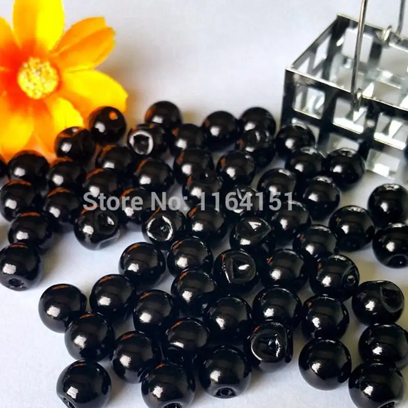 

50pcs/lot bulk black pearl button 8mm/10mm/12mm plastic imitation pearl button garment sewing decoration accessories