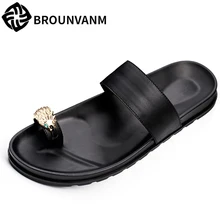 Универсальные мужские шлепанцы из воловьей кожи; Летние сандалии; кроссовки; мужские шлепанцы; Вьетнамки; Повседневная обувь; пляжная Уличная обувь из натуральной кожи