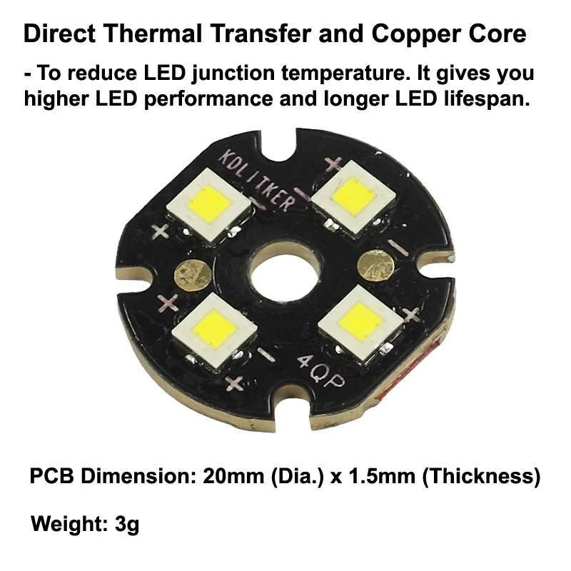 20mm x 1.5mm dtp pcb de cobre (paralelo) com ótica