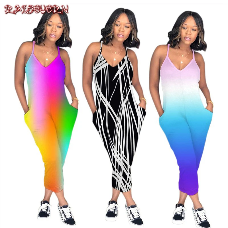 RAISEVERN حللا للنساء 2019 المرأة عارية الذراعين ثوب فضفاض للمرأة بذلة أكمام الخامس الرقبة الأزهار المطبوعة عارضة ارتداءها النساء