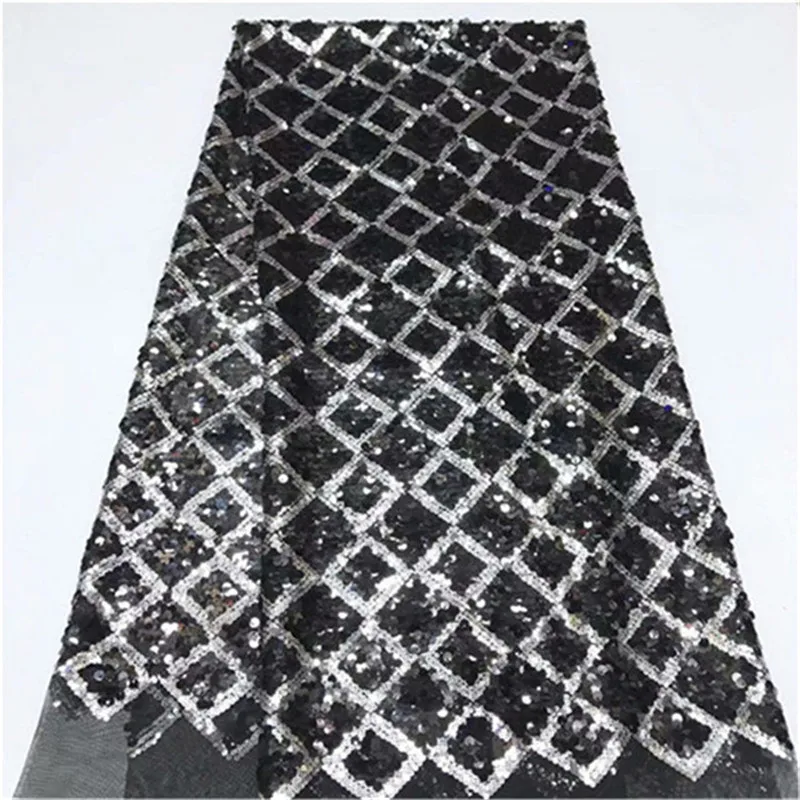 

Black gold Sequins Net Lace Fabric 2019 High Quality African Mesh Wedding Bride Dress Sewing Sequined Embroidered Material