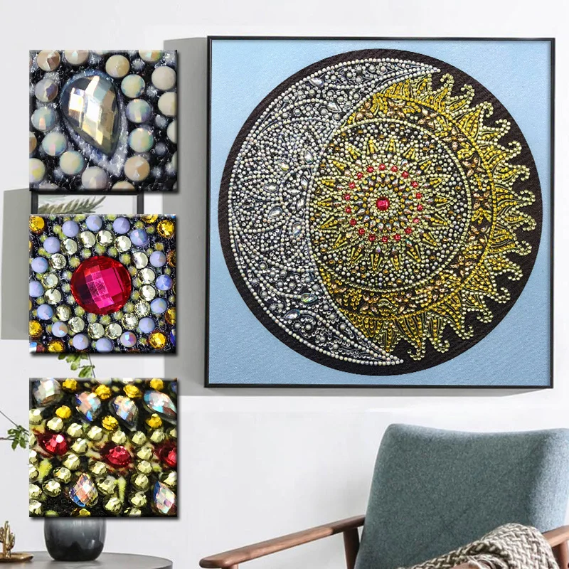 

RUBOS DIY 5D Diamond Embroidery Mandala Sun Triptych Diamond Painting Multi Picture Rhinestones Pearl Big Mosaic Sale Wall Decor
