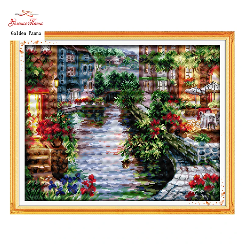 

Golden Panno,The Lakeside Houses Counted Cross Stitch 11CT 14CT landscape Cross Stitch Kits for Embroidery Home Decor 923
