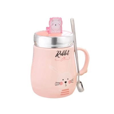 

Personality Cartoon Ceramic Teacup Juice Milk Mug Coffee Cup With Lid Spoon Home Office Drink Cute Creative Gift