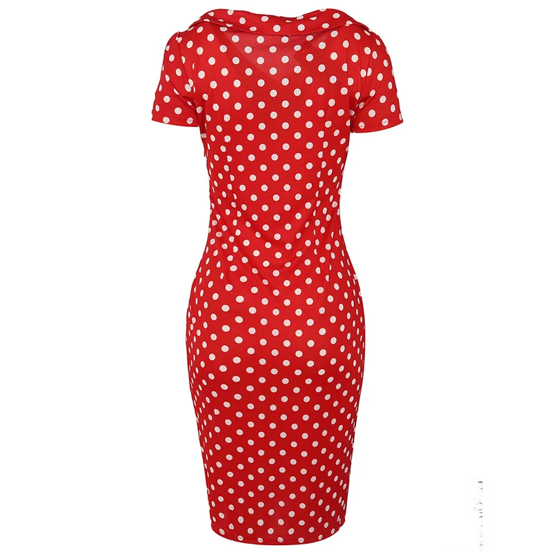 Kostlich Turn-down Collar With Bow Knot Dot Pencil Dress Short Sleeves Women Summer Dress Bodycone Party Dresses Casual Sundress (2)