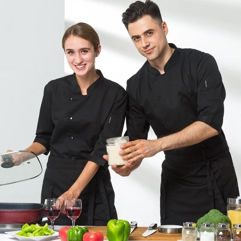 Мужская и женская дышащая куртка шеф повара с рукавом три четверти для ресторана