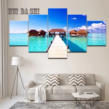 

5pcs home decor living room Maldives Water Bridge Wall Art Picture printed landscape oil Painting on Canvas art prints Poster