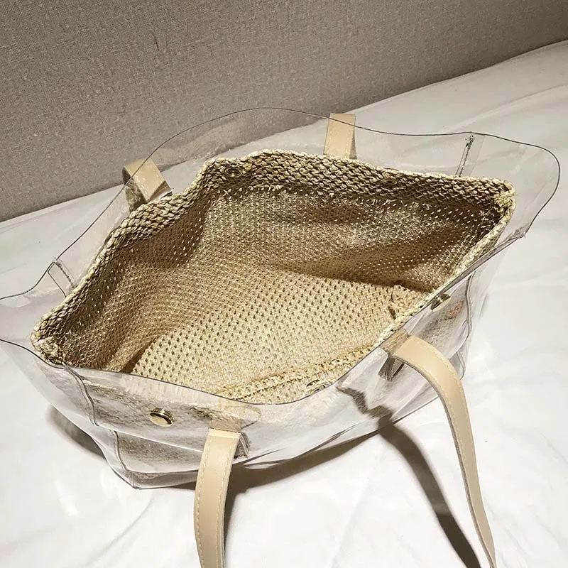 New Women Summer Transparent Handbag INS Popular Female Travel Straw Composite Bags Beach Lady Shoulder Bag Large Bolsa SS3316 (9)