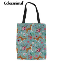 Coloranimal Женская портативная Холщовая Сумка-тоут модная Экологичная тканевая сумка-шоппер Basenji цветочный принт с собакой сумка для Складывания Белья