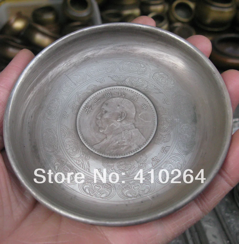 

Yuan shikai president's head statue Silver coin plate Bamboo totem collections China classic art object (A0314)