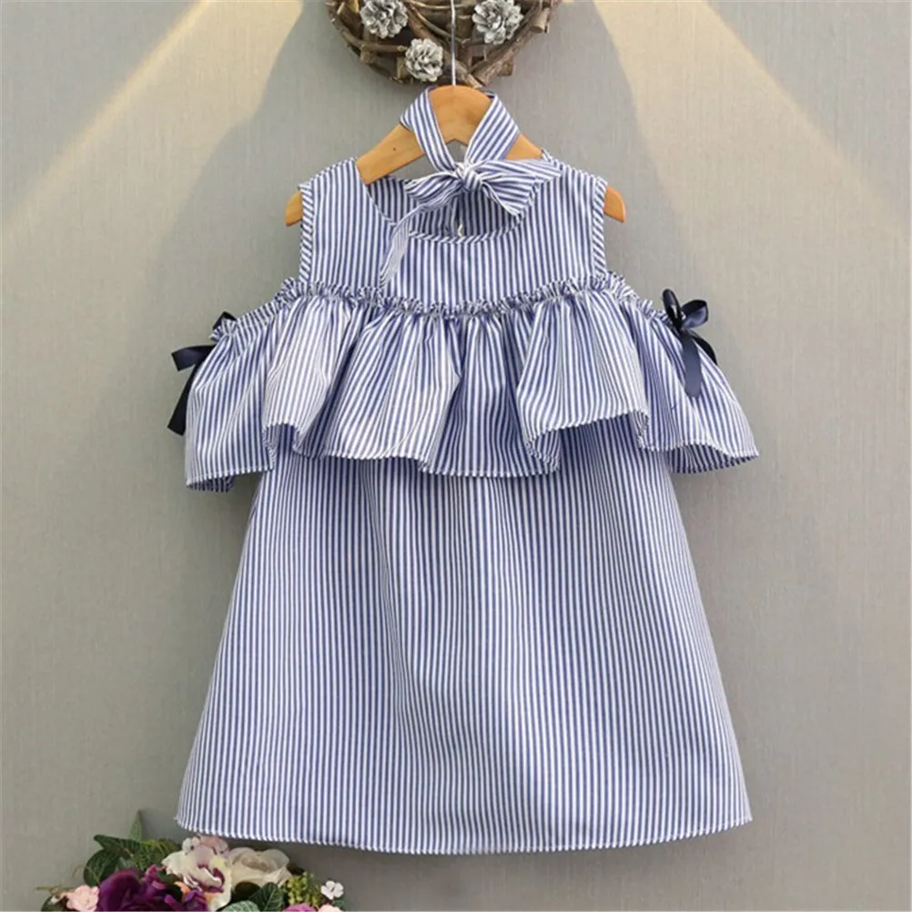 

New 2018 2PCS Strapless Stripe Dress + Headband Set Toddler Kids Baby Girl Outfit girls children clothing clothes