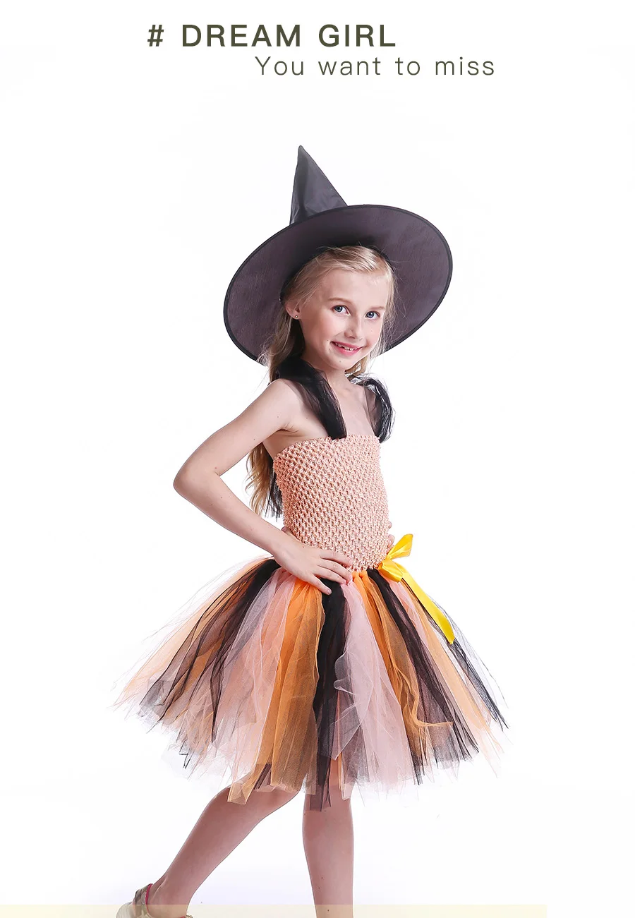 Girls Halloween Tutu Dress with Witch Hat Princess Tulle Kids Carnival Party Costume Knee-Length Handmade Children Clothing (6)