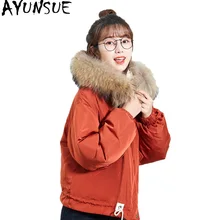 AYUNSUE короткий белый пуховик женский зимний большой меховой воротник Корейская парка с капюшоном розовая куртка Campera Mujer KJ532