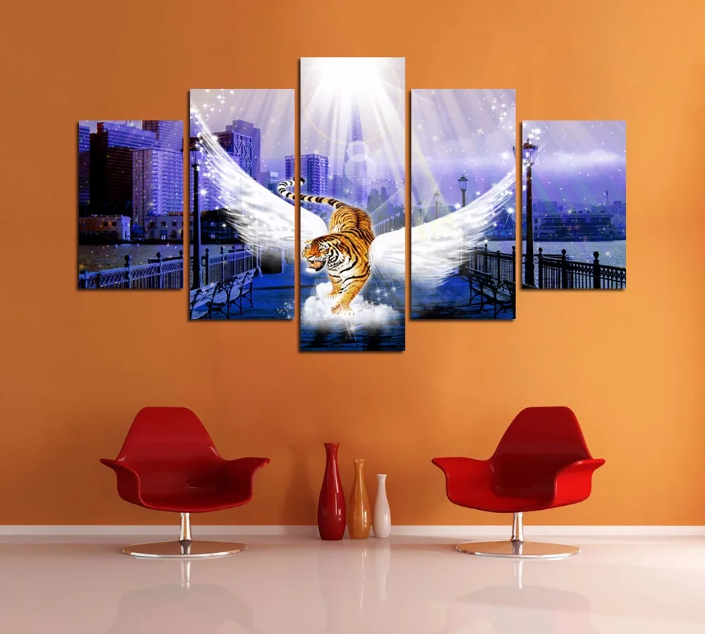 Ангел Тигр Glory животных стены фото 5 шт./компл. Холст Картина без рамки Home Decor