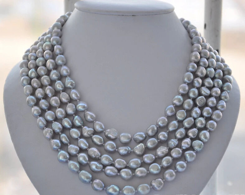 

FREE shipping>>>>5row 22" 12mm gray baroque FRESHWATER CULTURED pearl necklace 6.07