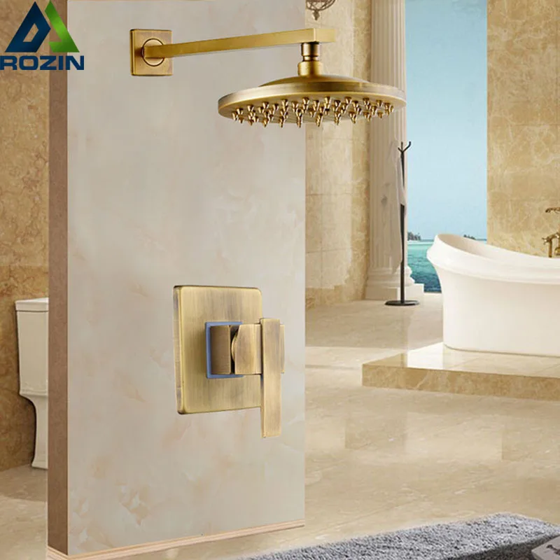 Antique Brass Rainfall Shower Mixer Tap Concealed Install Shower