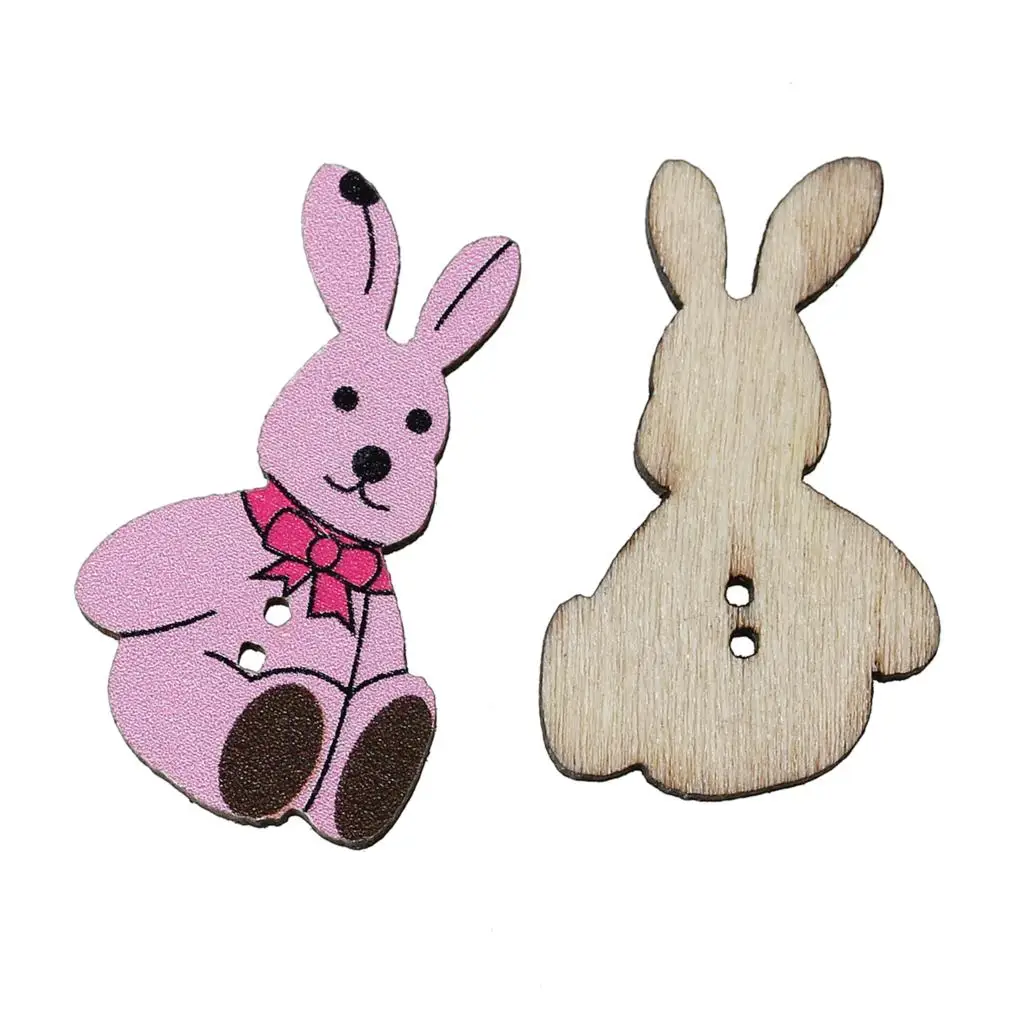 

Wood Sewing Button Scrapbooking Rabbit Pink Two Holes Bowknot Pattern 3.0cm x 17.0mm,50 PCs new