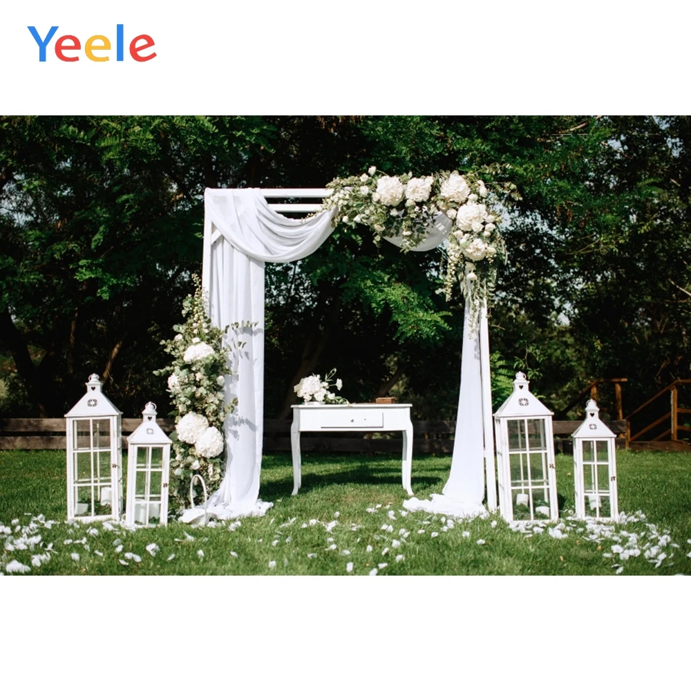 

Yeele Wedding Photocall Forest Lawn Curtain Frame Table Flowers Photography Background Photographic Backdrops for Photo Studio