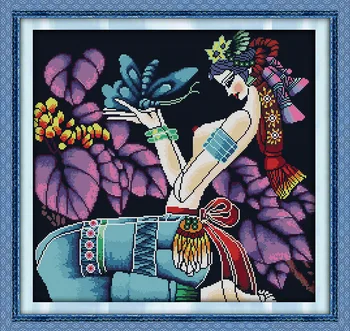 

The butterfly girl Printed Canvas DMC Counted Cross Stitch Kits printed Cross-stitch set Embroidery Needlework