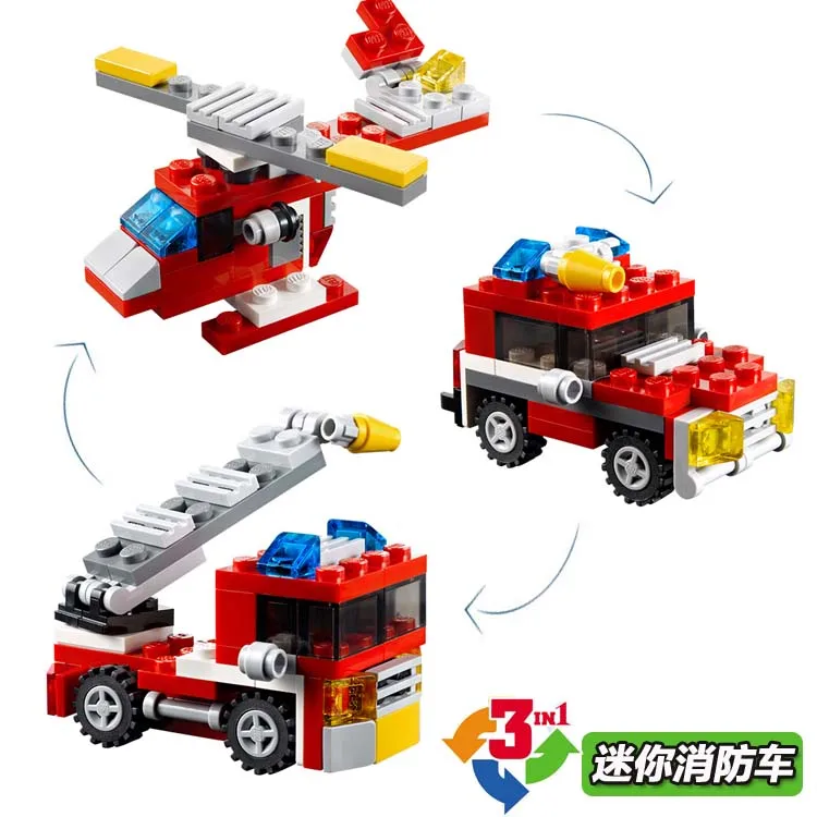 Decool 3102 City Creator Changed 3 in 1 Mini Helicopter Fire Engine Car font b Figure