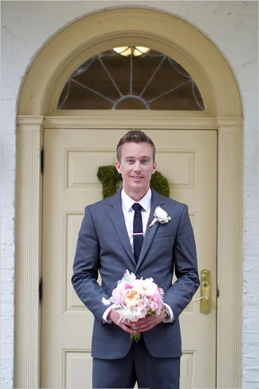 

2016 New Arrival Cheap Gray Wedding Suits Custom Made Notched Lapel Best Men Formal Tuxedos ( jacket+Pants+tie)