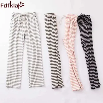 

Fdfklak Striped Lounge Pants For Women Summer Pajama Pants Spring Cotton Sleeping Pants Woman Bottoms Drawstring Trousers Q1210