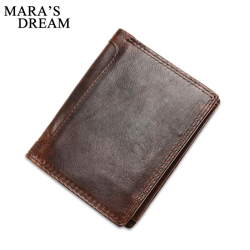

Mara's Dream Cow Leather Men Wallet Crazy Horse Leather Wallet retro casual leather short Wallet mail folder card 2018 New