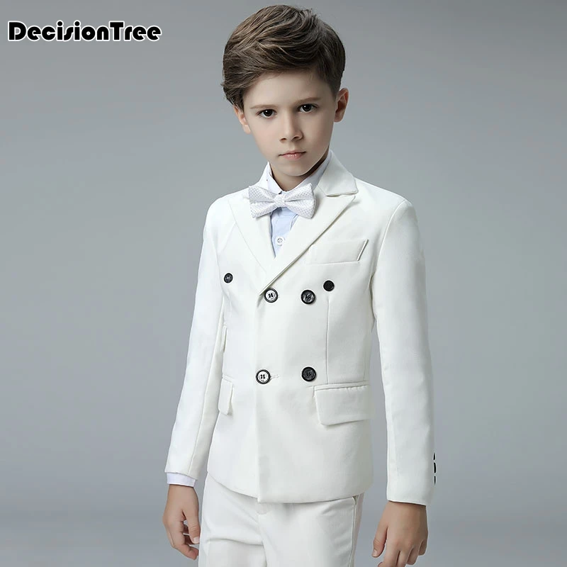 2019 new boys formal double breasted high quality blazer gentlemen's solid color lapel prom suit vest + shirt + pants for kid