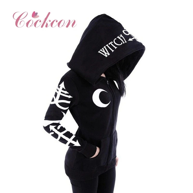 

Cool Hoodies Clothes Women 2018 New Gothic Punk Moon Letters Printed Sweatshirts Winter Autumn Long Sleeve Jacket Zipper Coat
