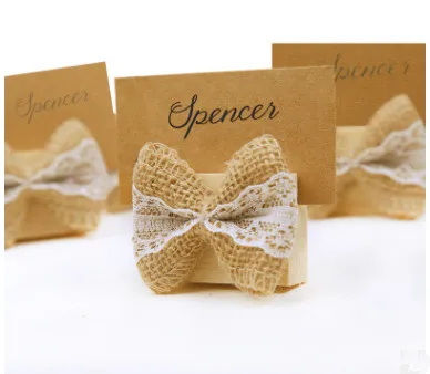 

50pcs/lot Bowknot Place Card Holder Wooden Table name Card Holder rustic wedding centerpieces vintage wedding decoration