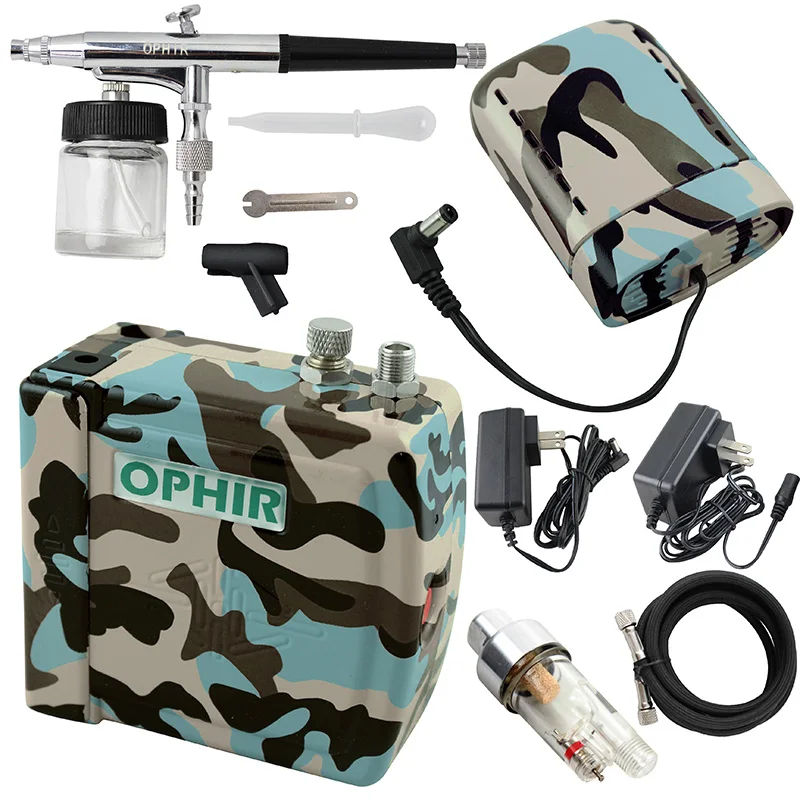 OPHIR New Cake Airbrush Compressor Kit Dual Action Airbrush Spray Gun for Hobby Cosmetics Makeup Body Paint Nail Art Machine Kit