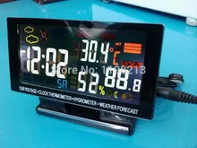 Цифровой красочные вольтметр + часы + термометр + гигрометр + прогноз погоды метеостанции 5-в-1 USD для автомобиля