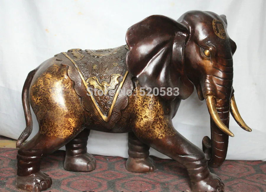 

28" Chinese Fengshui Purple Bronze blessing Wealth Auspicious Elephant Statue