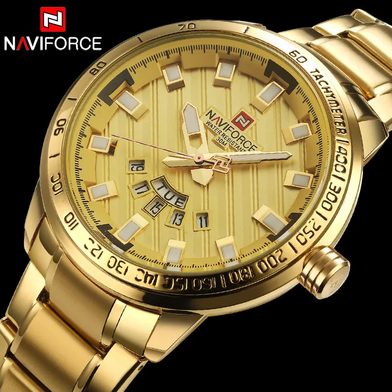 

NAVIFORCE Top Brand Luxury Gold Watch Men Steel Analog Quartz Wrist Watch Mens Waterproof Sport Watches Relogio Masculino