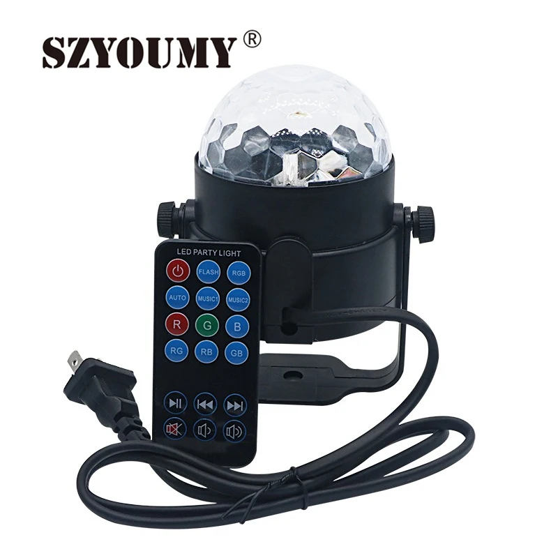 

SZYOUMY IR Remote RGB LED Crystal Magic Rotating Ball Stage Lights Cool Colorful ktv DJ light disco light Music control Light