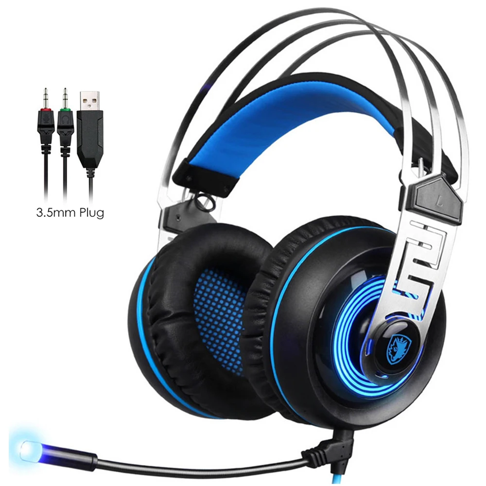 

SADES A7 Subwoofer Gaming Headphones Wired 7.1 Channel Stereo LED Glowing Head-Mounted Game Headset With Microphone For PC