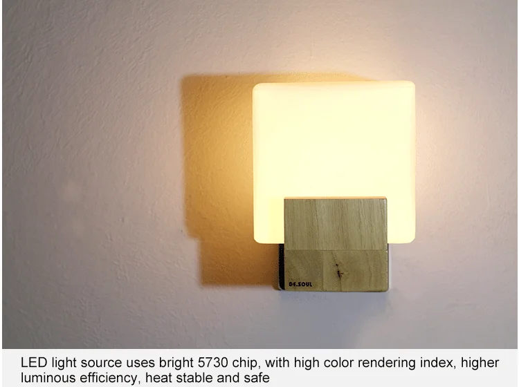 DE.SOUL Japan Style Modern Oak Wood Wall Lamps Cube Sugar Lampshade Bedroom Bedside Wall Light Home Wall Sconce 110-220V_18