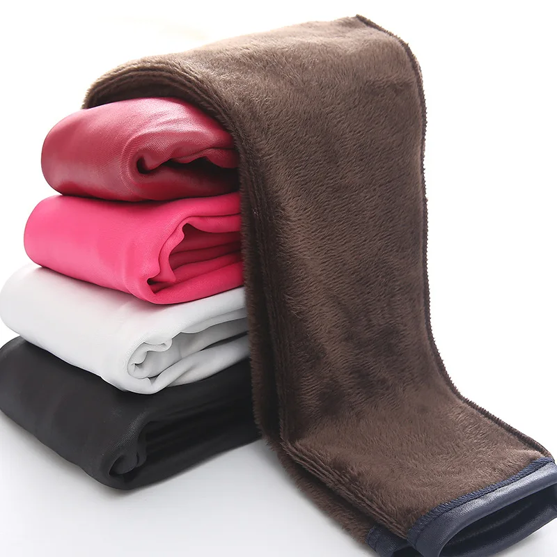 Autumn Winter Kids'Clothes Baby Leather Leggings Girls Plush Thickened Leather Pants