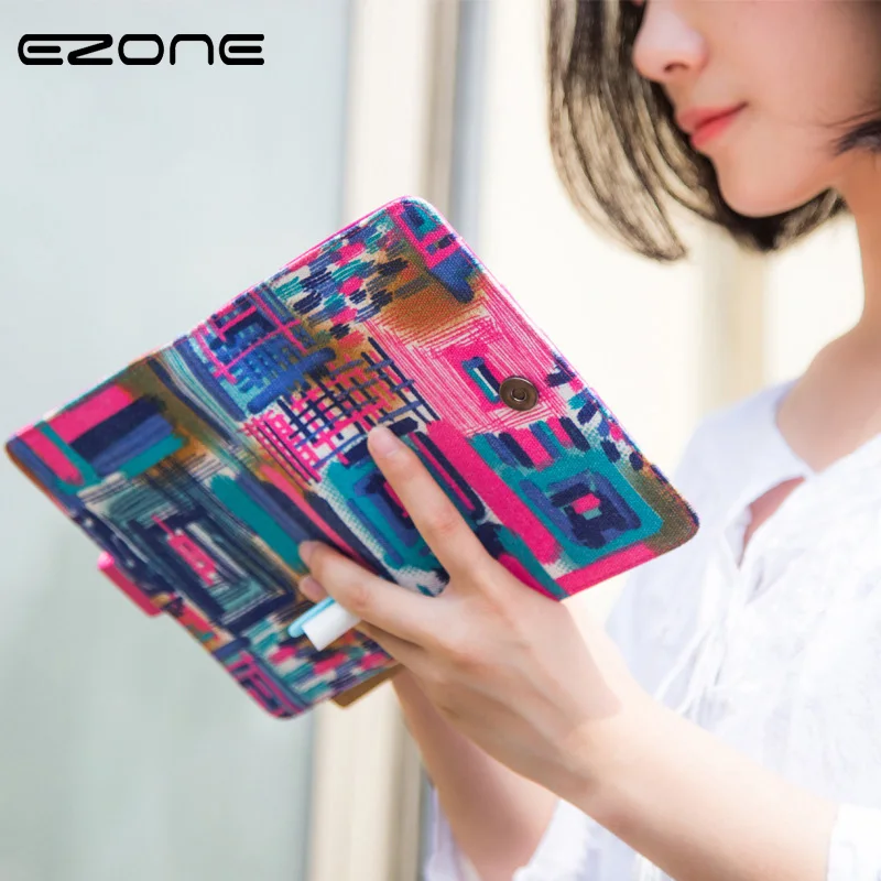 

EZONE 1PC Creative Colored A6 Note Book Canvas Cover Monthly Planner Hand Stationery Personal Diary Office School Gift Supplies
