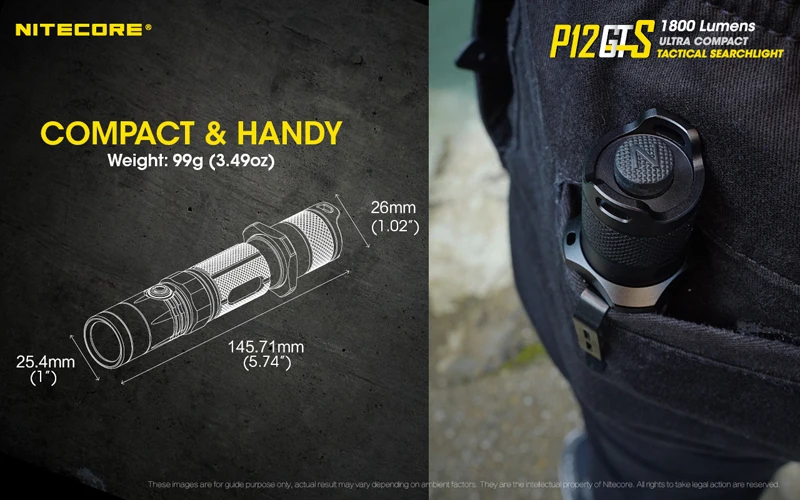 Nitecore P12GTS CREE XHP35 HD светодиодный фонарик 1800 Люмен Ультра Компактный Тактический без батареи