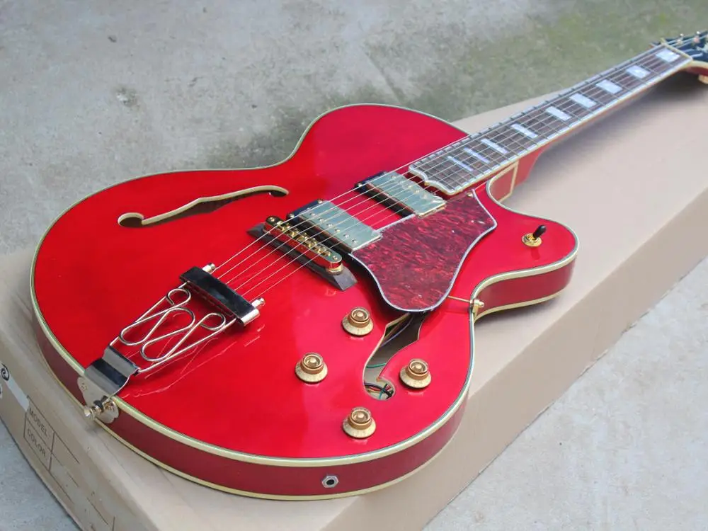 Red G Jazz Electric Guitar, High quality Maple wood Semi hollow Jazz