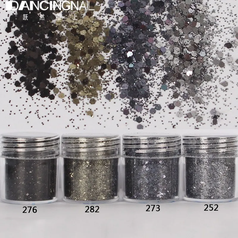 

4 Box/set 10ml Laser Black Nail Glitter Powder Mix Dust Powder +1mm Sequins Sheets Tips Body Eyeshadow Minacure Art Decoration