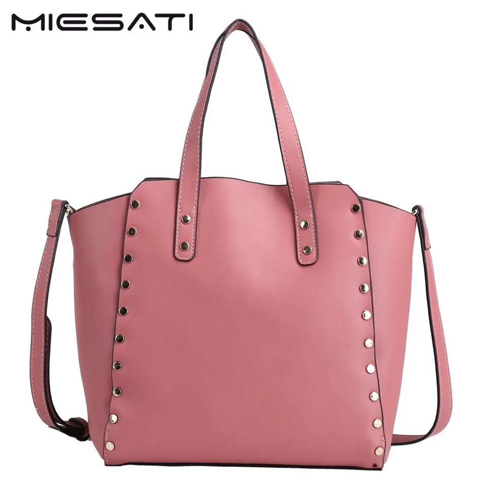 

MIESATI New Bags Handbag Women Fashion Shoulder Bag Designer Handbags High Quality Rivet Leather Ladies Bucket Casual Tote Bag