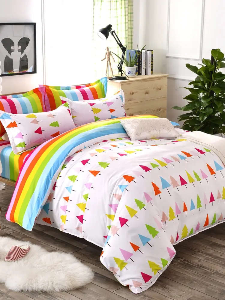 

Duvet Covet Set Colorful Mini Trees Pattern Ductile Bedding Set