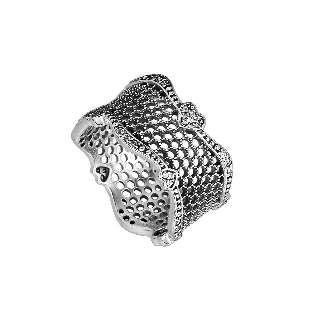 

2018 Autumn Real 925 Sterling Silver Jewelry Rings for Women Men Lace Of Love With CZ Ring Fine Original Jewelry DIY Charms