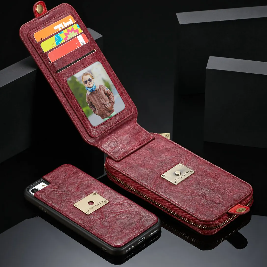 CASEME Luxury Flip Genuine Leather Cases for IPhone 7 7 Plus 6 6s Plus Wallet Cover Split