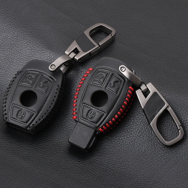 For Benz Genuine Leather 3 Button Smart Car Key Case Cover For Mercedes
