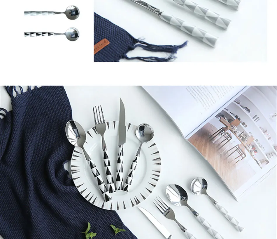 Europen Geometric Triangle Tableware Set Ceramic Cutlery Dinnerware Knife Fork Set Silver Luxury Cutleries Western Food Set 4pcs (9)